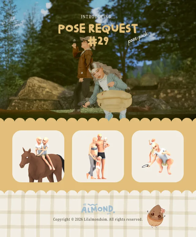 Vista previa de Pose Request #29 ꒰𝑝𝑜𝑠𝑒 𝑝𝑎𝑐𝑘꒱, poses de lilalmondsim para Los Sims 4.