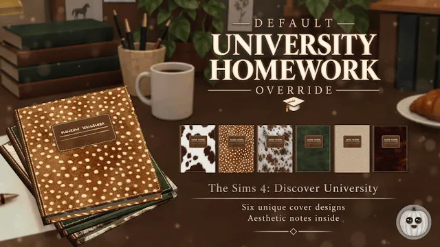Vista previa de Predeterminado University Homework override Дефолтна заміна домашнього завдання Університет, mods de littlegrumpypumpkin para Los Sims 4.