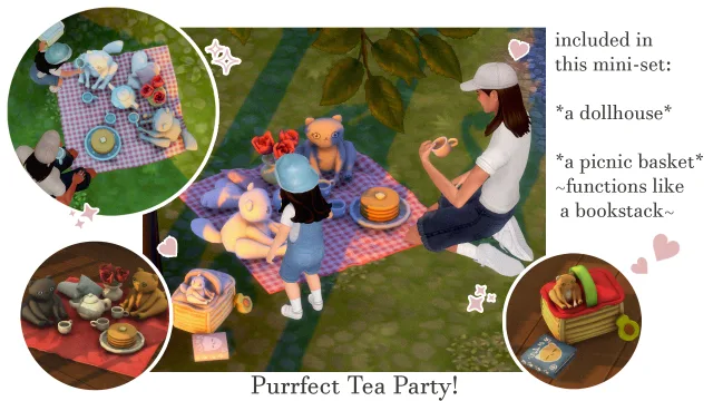 Vista previa de Purrfect Tea Party ︎, construir y comprar de tamsiecc para Los Sims 4.