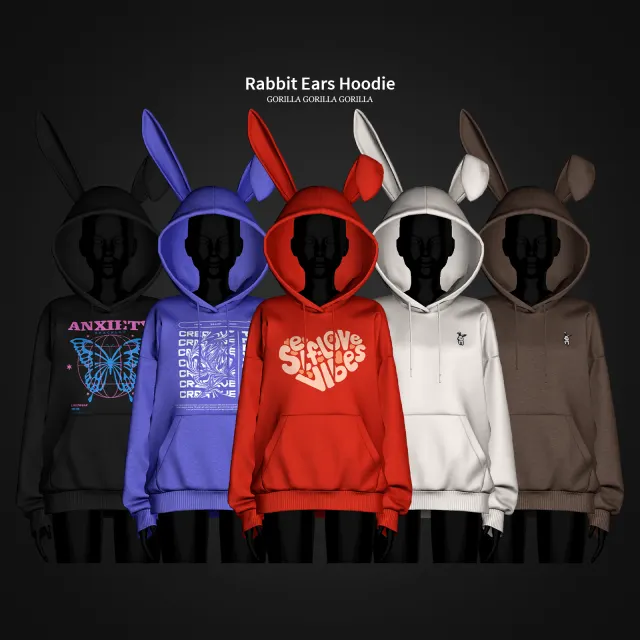 Vista previa de Rabbit Ears Hoodie AF, crear un sim de gorillax3-cc para Los Sims 4.