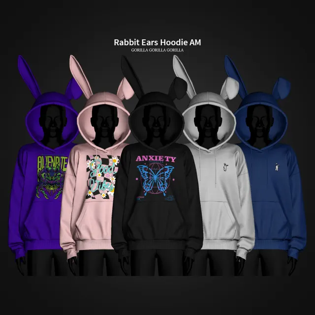 Vista previa de Rabbit Ears Hoodie AM, crear un sim de gorillax3-cc para Los Sims 4.