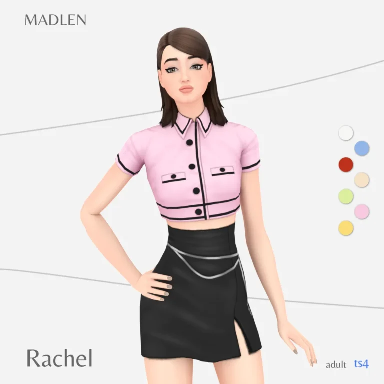 Vista previa de Rachel conjunto download patreon, ropa de madlensims para Los Sims 4.