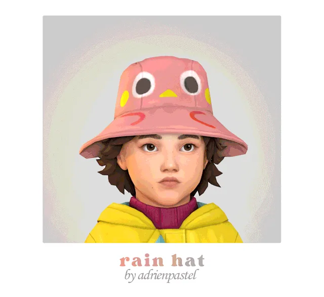 Vista previa de Rain Hat & Pom Beanie (Toddlers), accesorios de its-adrienpastel para Los Sims 4.