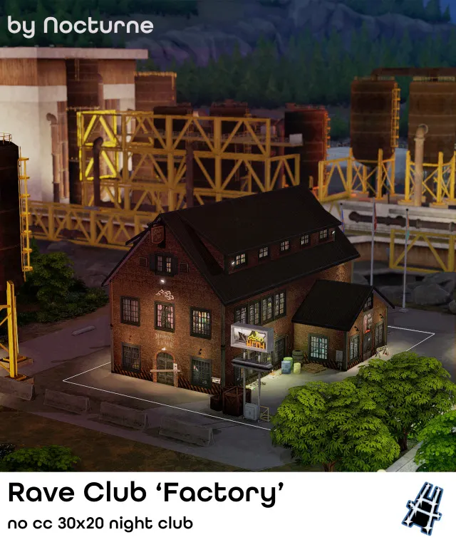 Vista previa de Rave Club "Factory", solares y habitaciones de nocturne-vi para Los Sims 4.