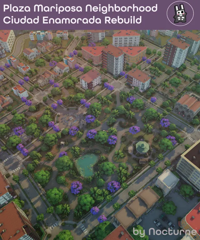 Vista previa de Rebuild Ciudad Enamorada | Plaza Mariposa, solares y habitaciones de nocturne-vi para Los Sims 4.