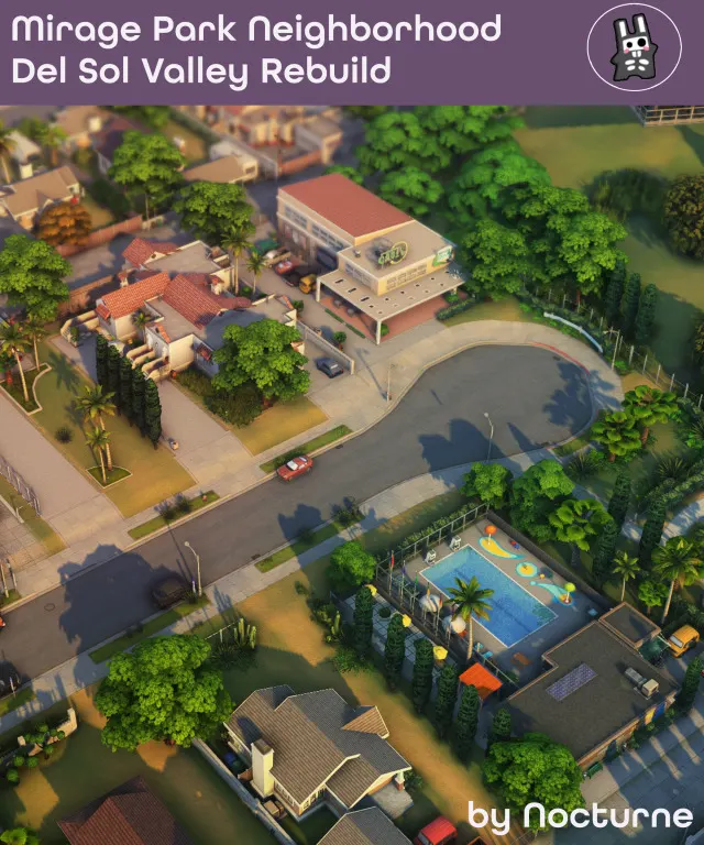 Vista previa de Rebuild Del Sol Valley | Mirage Park, solares y habitaciones de nocturne-vi para Los Sims 4.