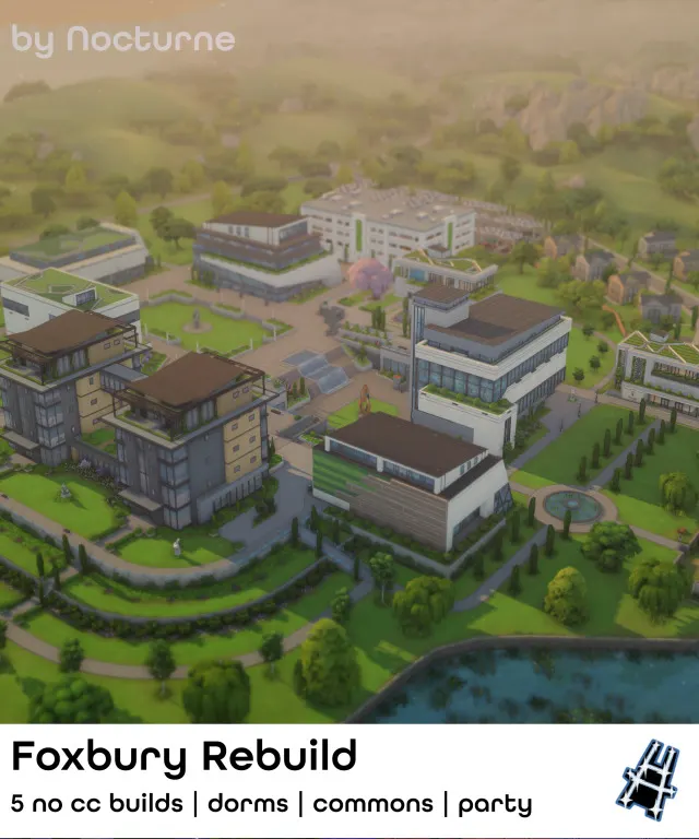 Vista previa de Rebuild Foxbury, solares y habitaciones de nocturne-vi para Los Sims 4.