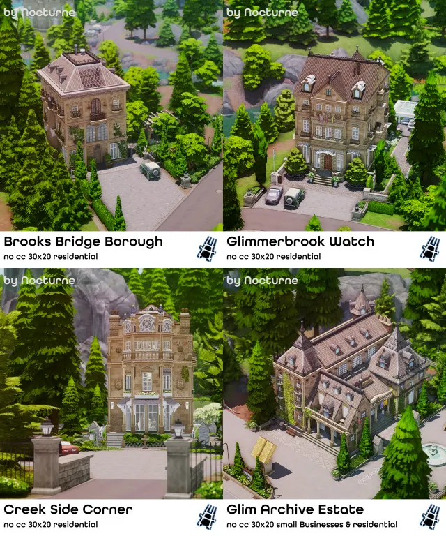 Vista previa de Rebuild Glimmerbrook, solares y habitaciones de nocturne-vi para Los Sims 4.