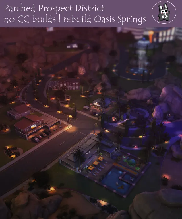 Vista previa de Rebuild Oasis Springs, solares y habitaciones de nocturne-vi para Los Sims 4.