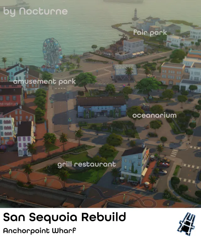 Vista previa de Rebuild San Sequoia | Anchorpoint Wharf, solares y habitaciones de nocturne-vi para Los Sims 4.