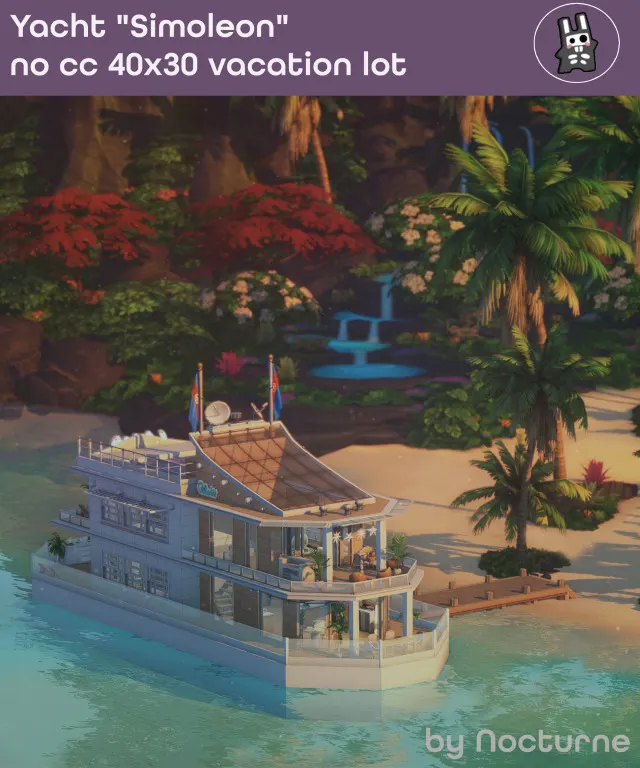 Vista previa de Rebuild Sulani | Yacht "Simoleon", solares y habitaciones de nocturne-vi para Los Sims 4.