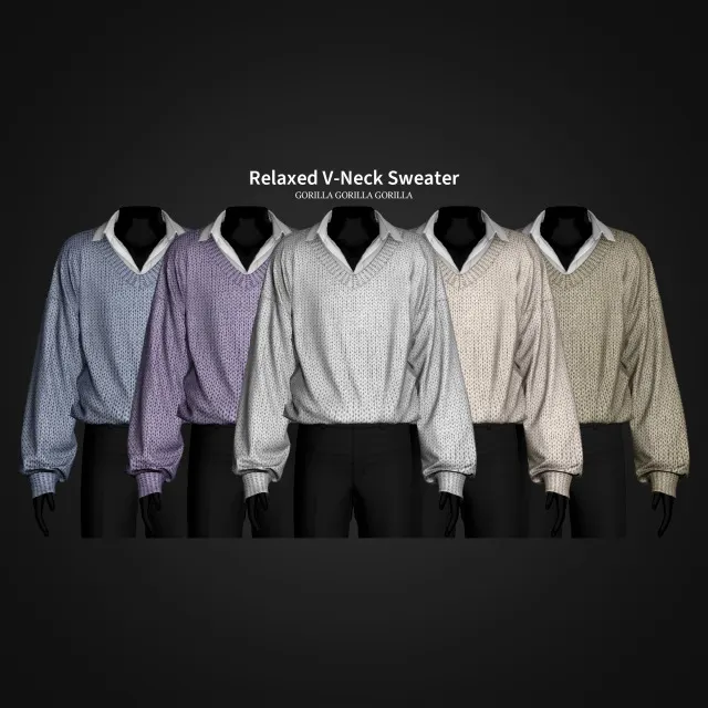 Vista previa de Relaxed V-Neck Sweater, ropa de gorillax3-cc para Los Sims 4.