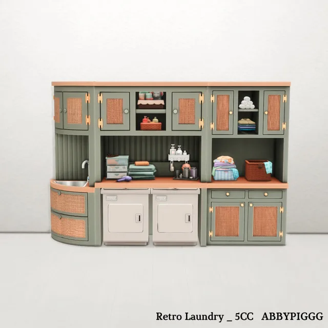 Vista previa de Retro Laundry, construir y comprar de abbypiggg para Los Sims 4.