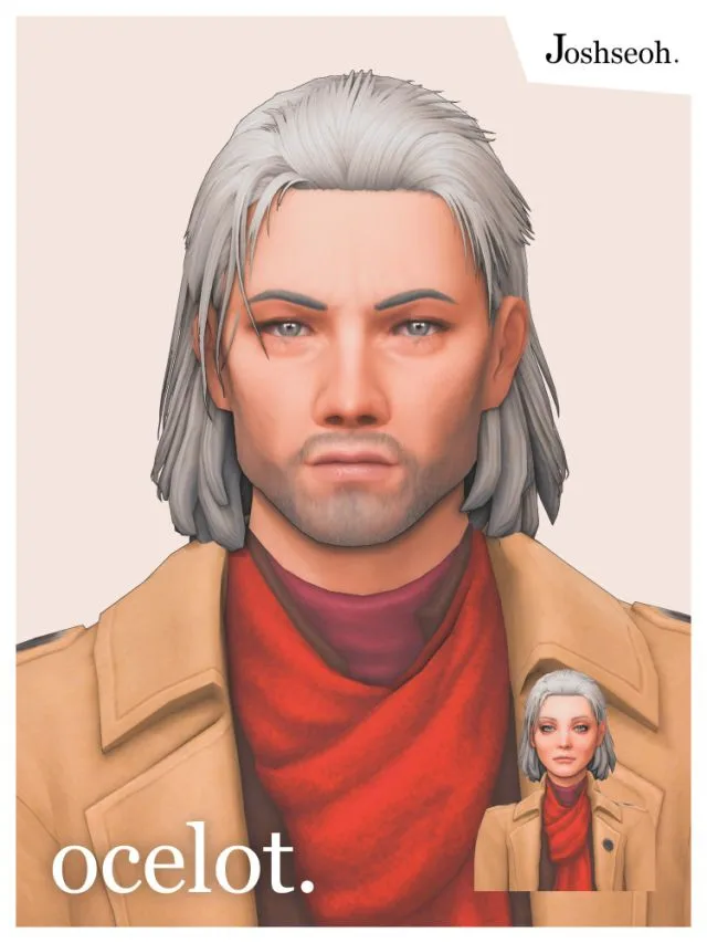 Vista previa de Revolver Ocelot cabello (cabello Commissions), cabello de joshseoh para Los Sims 4.