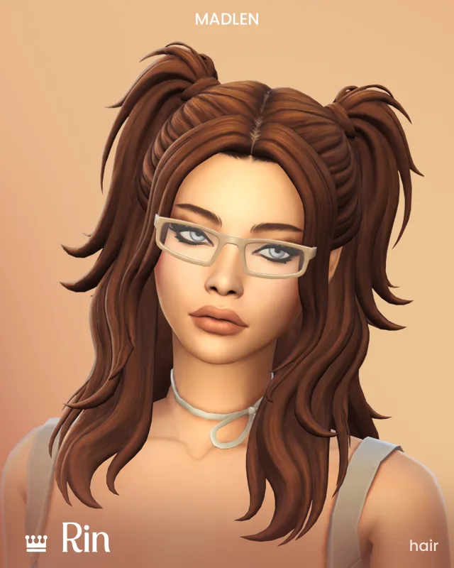 Vista previa de Rin hairstyle messy twin ponytails soft layered, cabello de madlensims para Los Sims 4.