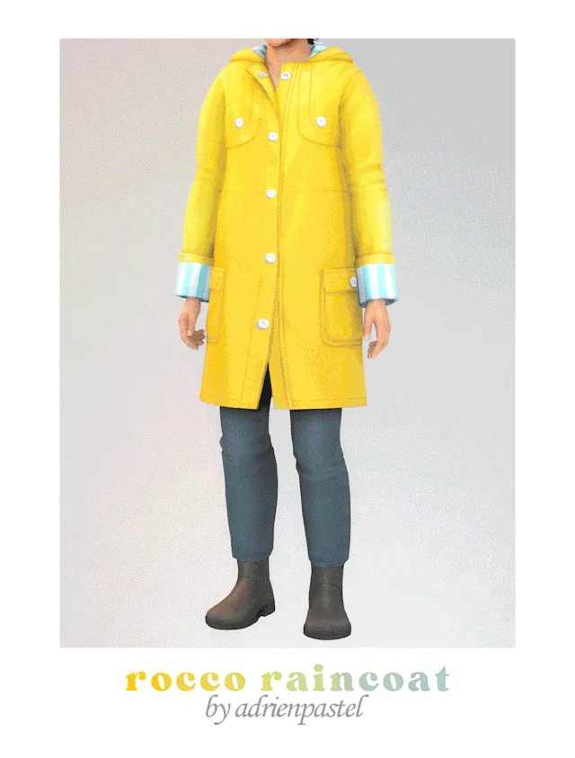 Vista previa de Rocco Raincoat conjunto, ropa de its-adrienpastel para Los Sims 4.