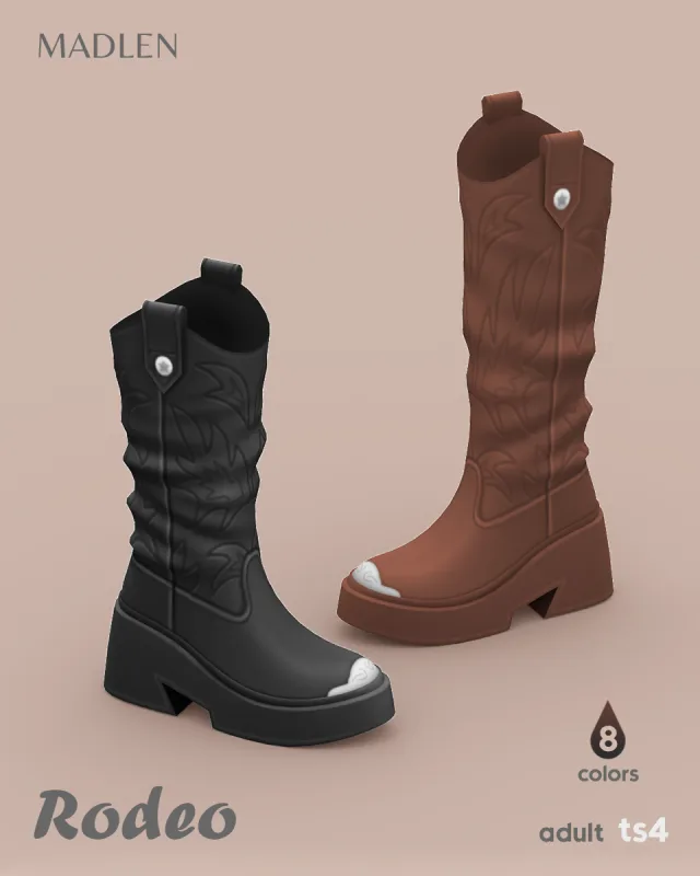 Vista previa de Rodeo boots time to kick up some dust the, zapatos de madlensims para Los Sims 4.