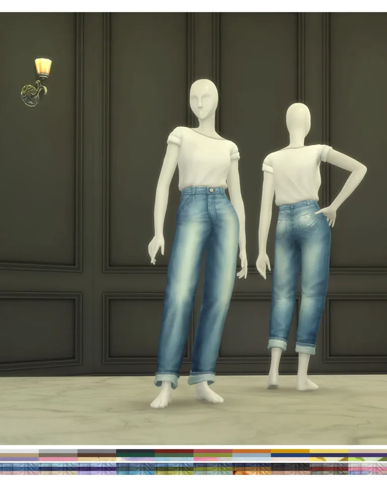 Vista previa de Rolled Up T-Shirt SS21 & Basic Jeans II (30 color), ropa de rustys-cc para Los Sims 4.