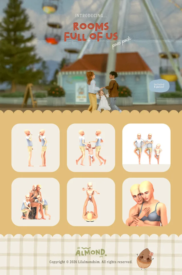 Vista previa de Room Full of Us ꒰𝑝𝑜𝑠𝑒 𝑝𝑎𝑐𝑘꒱, poses de lilalmondsim para Los Sims 4.