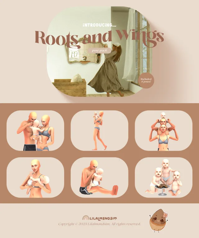 Vista previa de Roots and Wings — 𝒑𝒐𝒔𝒆 𝒑𝒂𝒄𝒌 𝒘𝒊𝒕𝒉 𝒊𝒏𝒇𝒂𝒏𝒕𝒔!, poses de lilalmondsim para Los Sims 4.