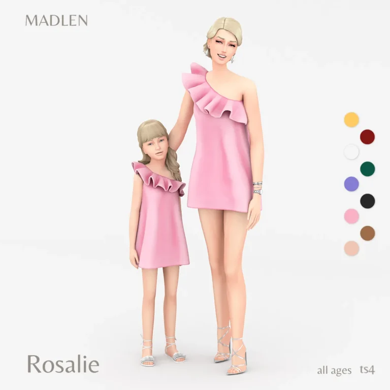 Vista previa de Rosalie vestido stylish one shoulder vestido with, ropa de madlensims para Los Sims 4.