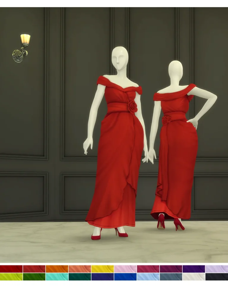 Vista previa de Rosé Gown (2 type / 20 color), crear un sim de rustys-cc para Los Sims 4.
