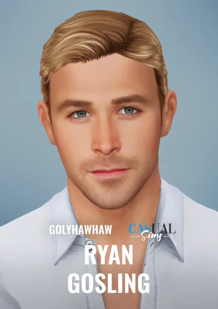 Vista previa de RYAN GOSLING SIM + SKIN DOWNLOAD, cabello de golyhawhaw para Los Sims 4.