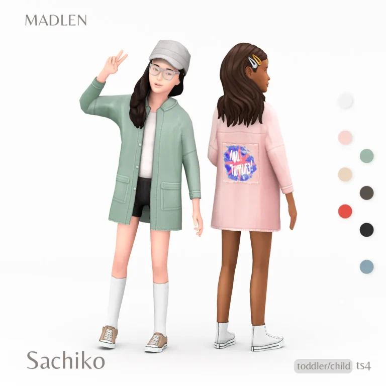 Vista previa de Sachiko conjunto oversized denim jacket with an, ropa de madlensims para Los Sims 4.