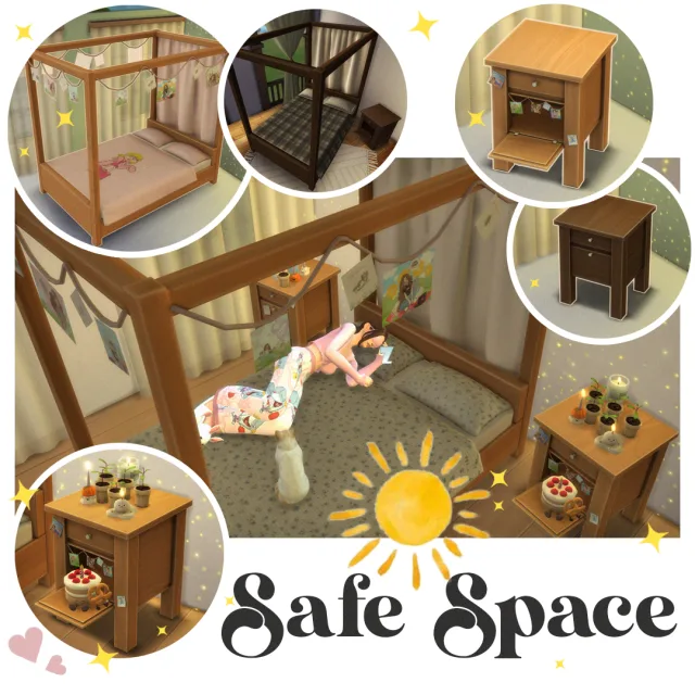 Vista previa de Safe Space︎ A cozy little bedroom set (fully functional and animated), construir y comprar de tamsiecc para Los Sims 4.