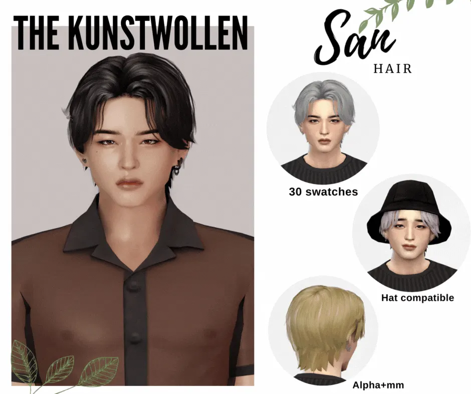 Vista previa de San cabello hello guys following the results from, cabello de thekunstwollen para Los Sims 4.
