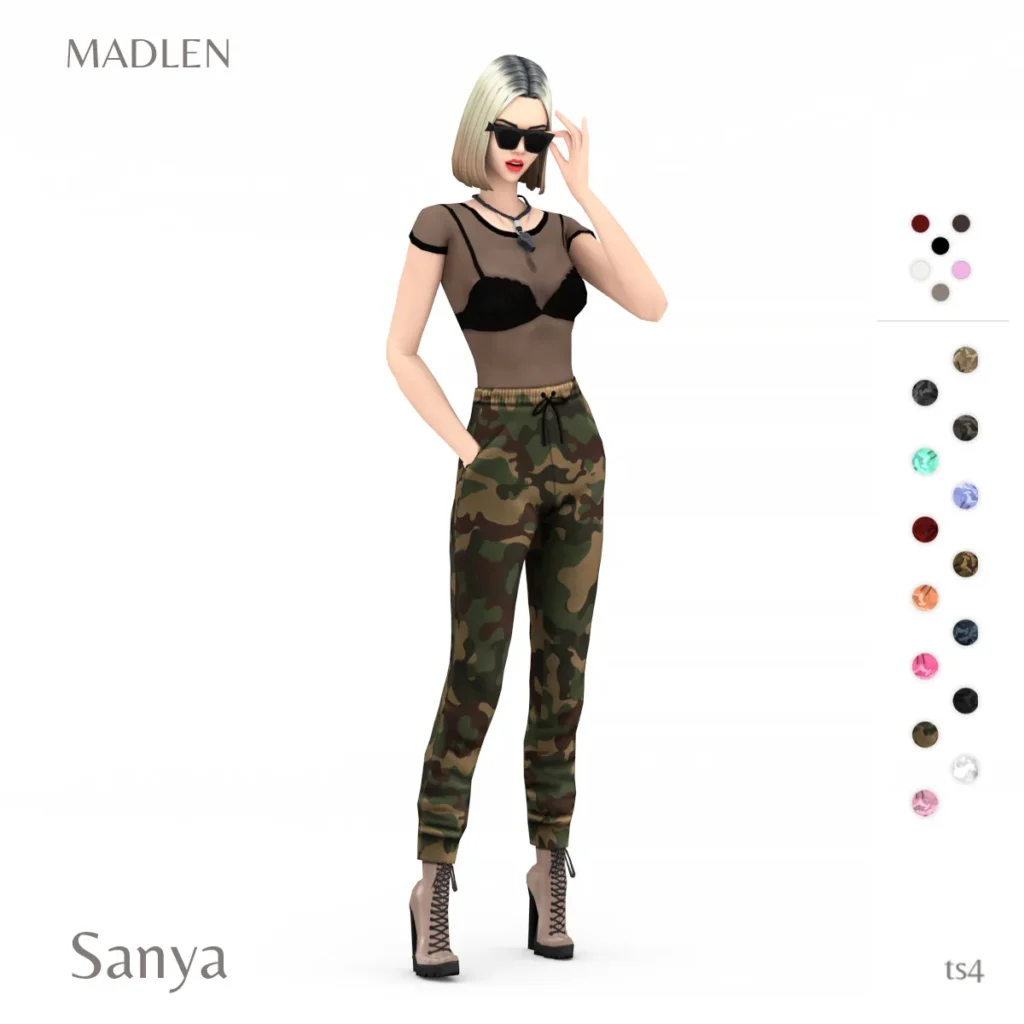 Vista previa de Sanya conjunto pack camo pants combined with semi, ropa de madlensims para Los Sims 4.