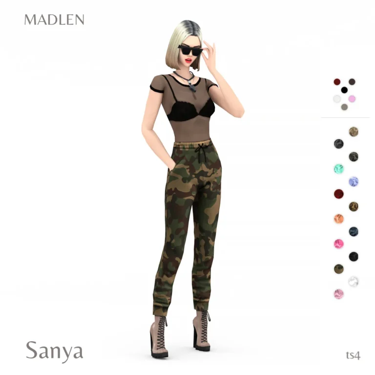 Vista previa de Sanya conjunto pack camo pants combined with semi, ropa de madlensims para Los Sims 4.