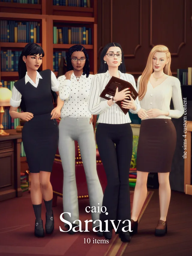 Vista previa de Saraiva: A 10 items set, crear un sim de caio-cc para Los Sims 4.