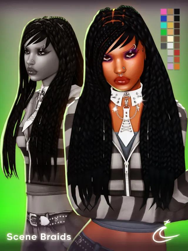 Vista previa de SCENE BRAIDS BY IMVIKAI, cabello de imvikai para Los Sims 4.