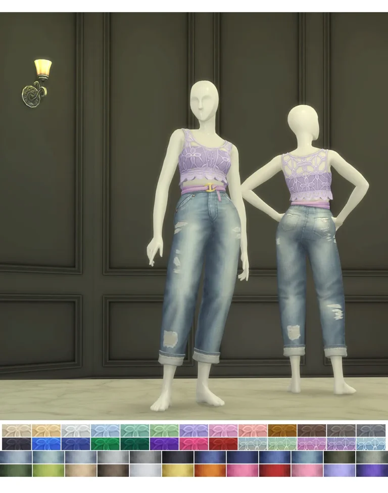 Vista previa de Seashell Wavvve II _ Sleeveless & Jeans (24 / 48 color), ropa de rustys-cc para Los Sims 4.