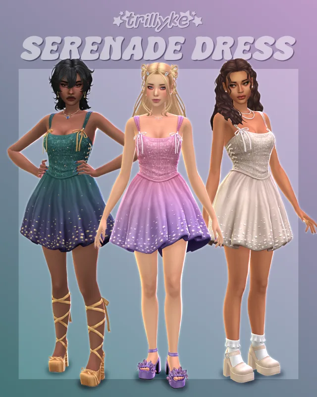 Vista previa de Serenade vestido, ropa de trillyke para Los Sims 4.