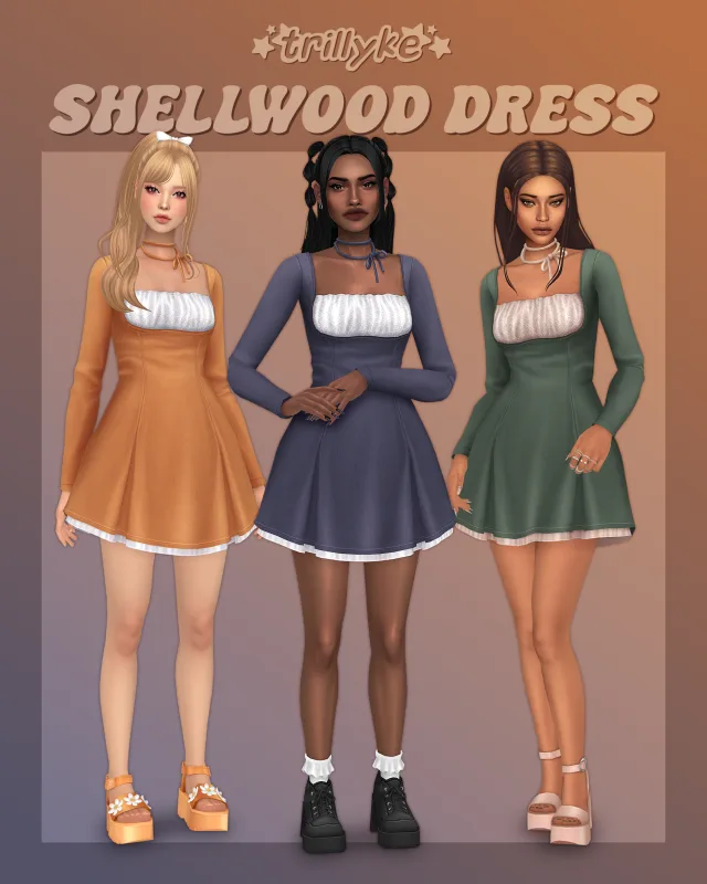 Vista previa de Shellwood vestido, ropa de trillyke para Los Sims 4.