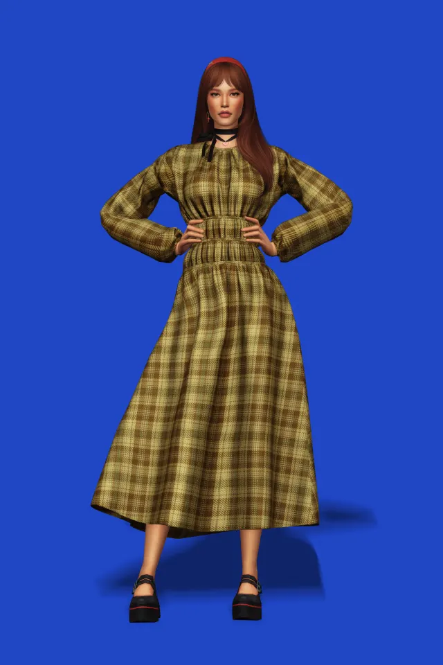 Vista previa de Shirring Long vestido, ropa de gorillax3-cc para Los Sims 4.