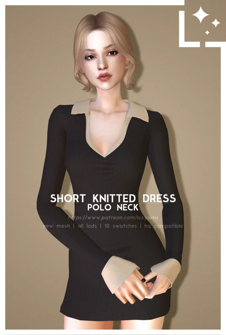 Vista previa de Short Knitted vestido- PoloNeck, ropa de luxysims para Los Sims 4.