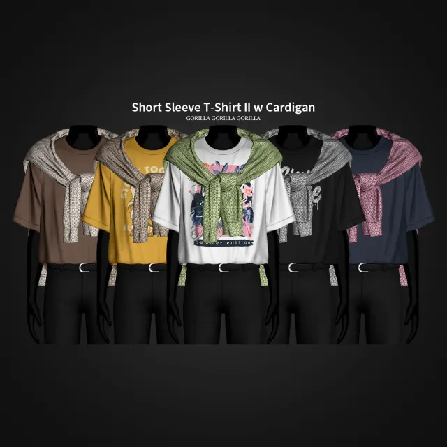 Vista previa de Short Sleeve T-Shirt II w Cardigan, ropa de gorillax3-cc para Los Sims 4.