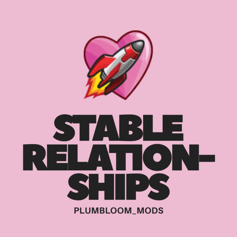 Portada de Stable Relationships: cohete y corazón sobre fondo rosa y nombre del mod