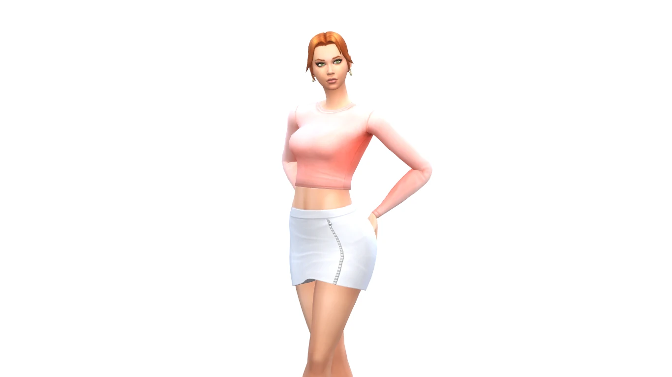 Sim con top corto rosa de manga larga y shorts blancos en Los Sims 4