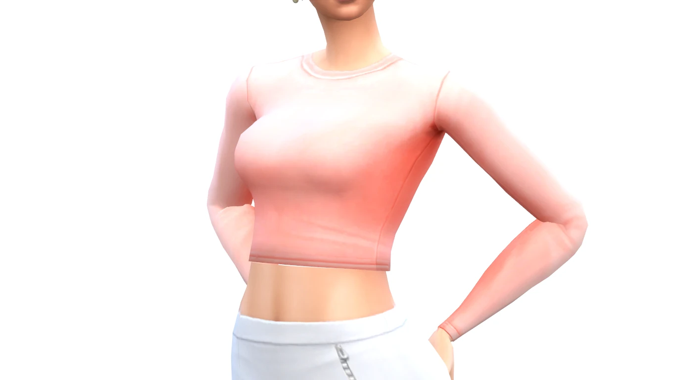 Detalle del top corto rosa de manga larga de TheAwkweirdSimmer para Los Sims 4