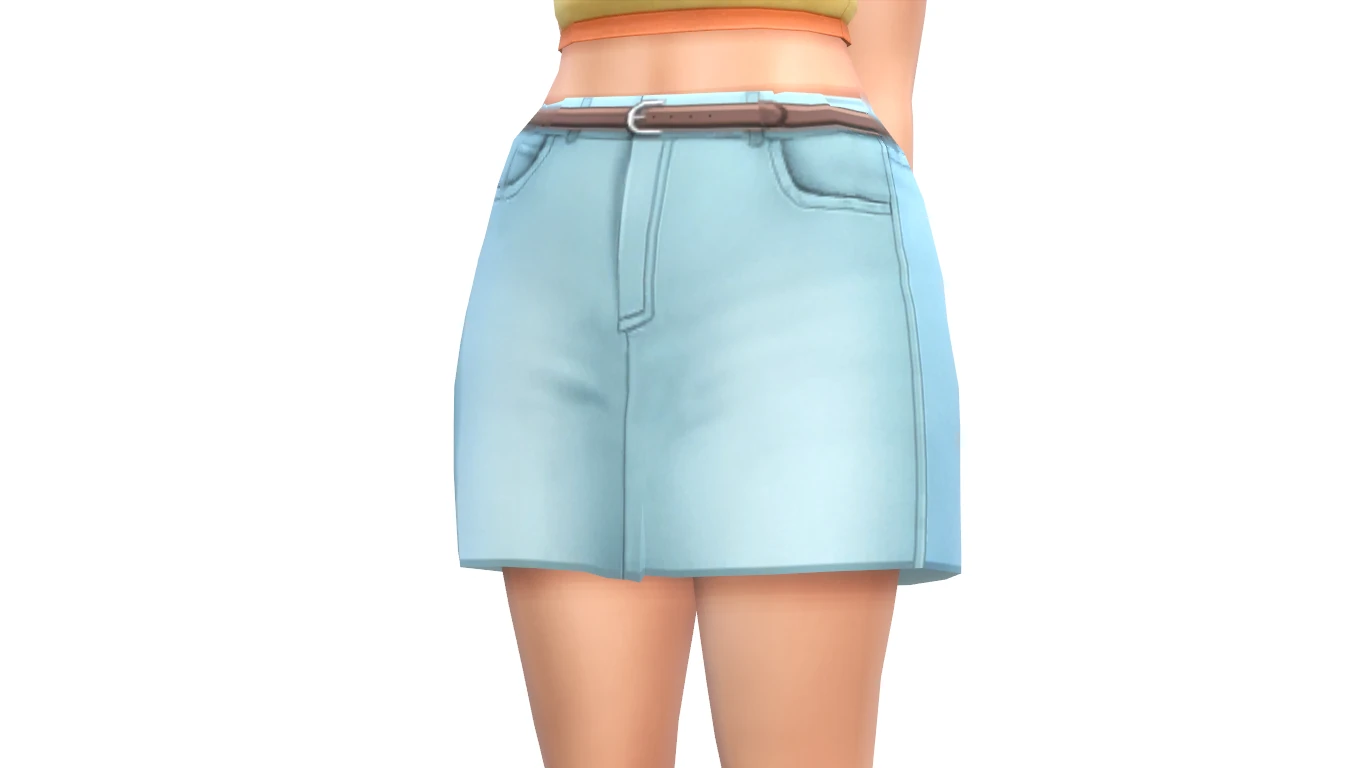 Detalle de la falda azul Avant con cinturón recoloreada por Roseyki en Los Sims 4