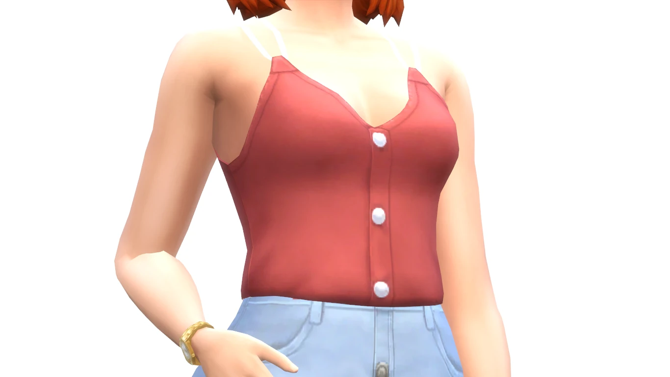 Detalle del top rojo de tirantes Piaf Tank de Chocooosims para Los Sims 4