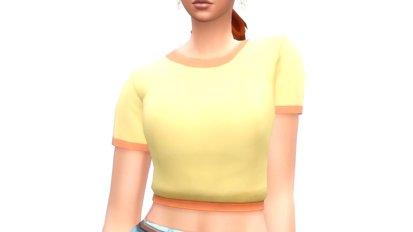 Detalle de la camiseta amarilla Ringer Crop Top de SimLaughLove para Los Sims 4