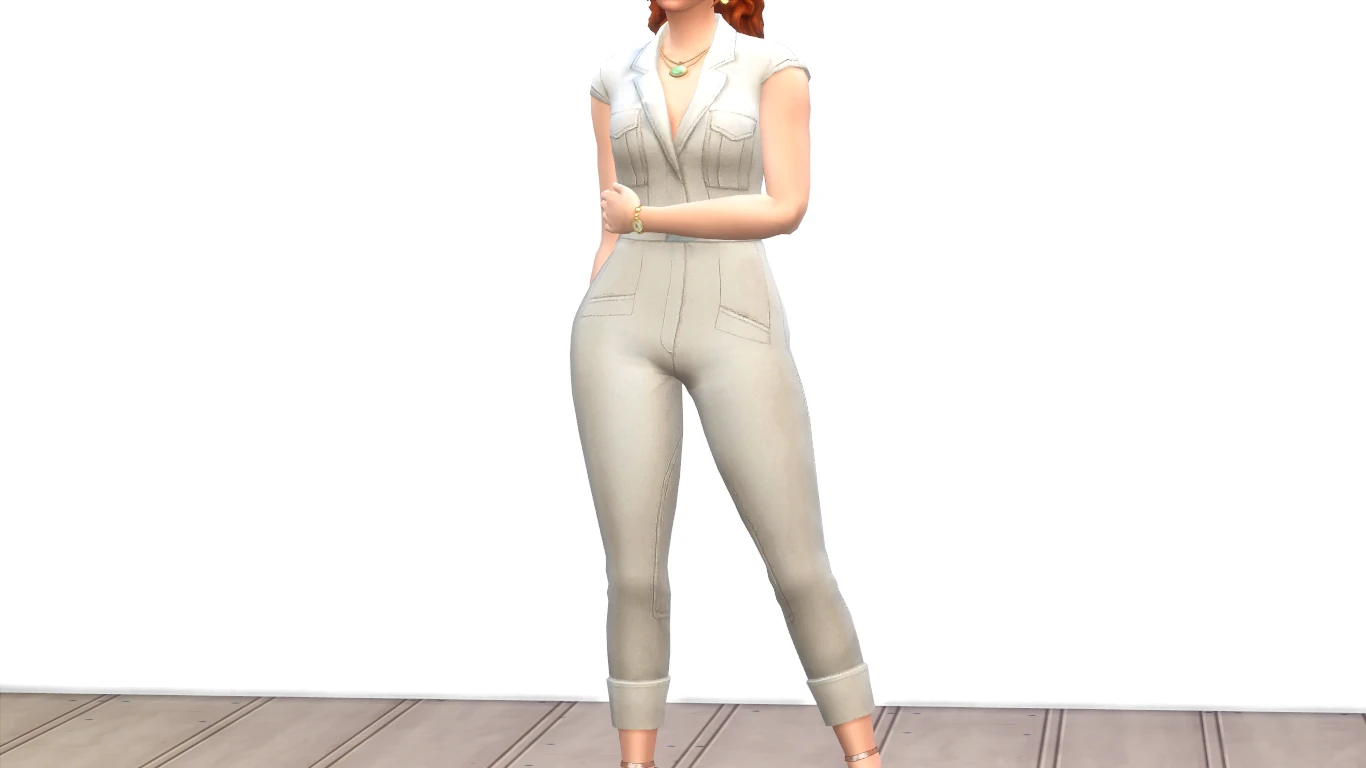 Mono beis Safari Capri Jumpsuit de NyGirl con pantalón capri para Los Sims 4