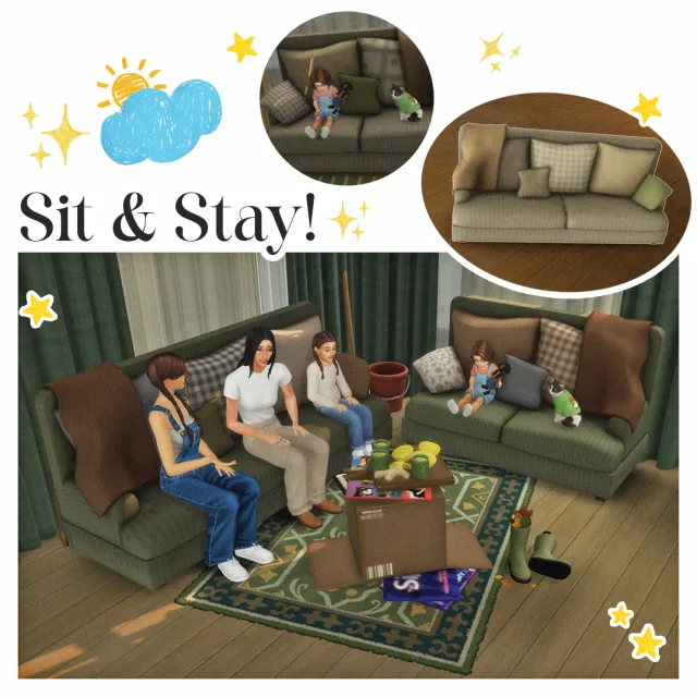 Vista previa de Sit & Stay!︎, construir y comprar de tamsiecc para Los Sims 4.