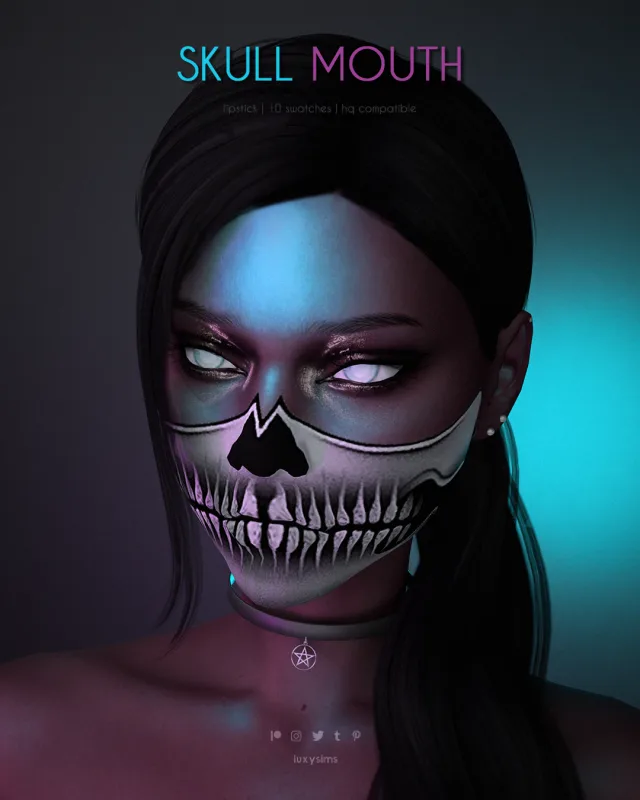 Vista previa de Skull Mouth, maquillaje de luxysims para Los Sims 4.