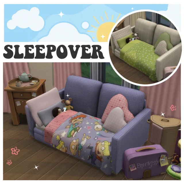 Vista previa de Sleepover︎ Fully functional and animated beds!, construir y comprar de tamsiecc para Los Sims 4.